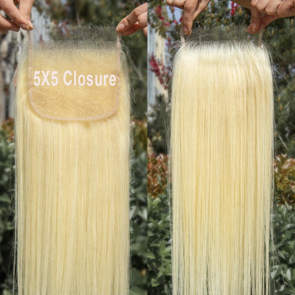 Mstoxic 613 Closure Straight Blonde 5x5 HD Lace Closure Human Hair Extensions 12A Brazilian Virgin Remy Free Part 100% Blonde Human Hair Pre Plucked With Baby Hair 16 Inch
