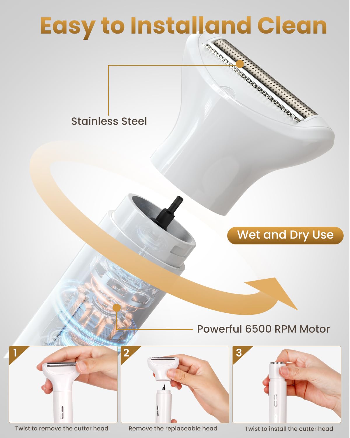 Happnear 2025 New Bikini Trimmer for Women - 5 in 1 Wet/Dry Electric Razor for Women, Rechargeable Electric Shaver, Travel Hair Remover for Face Nose Eyebrow Leg Pubic Armpit (White)