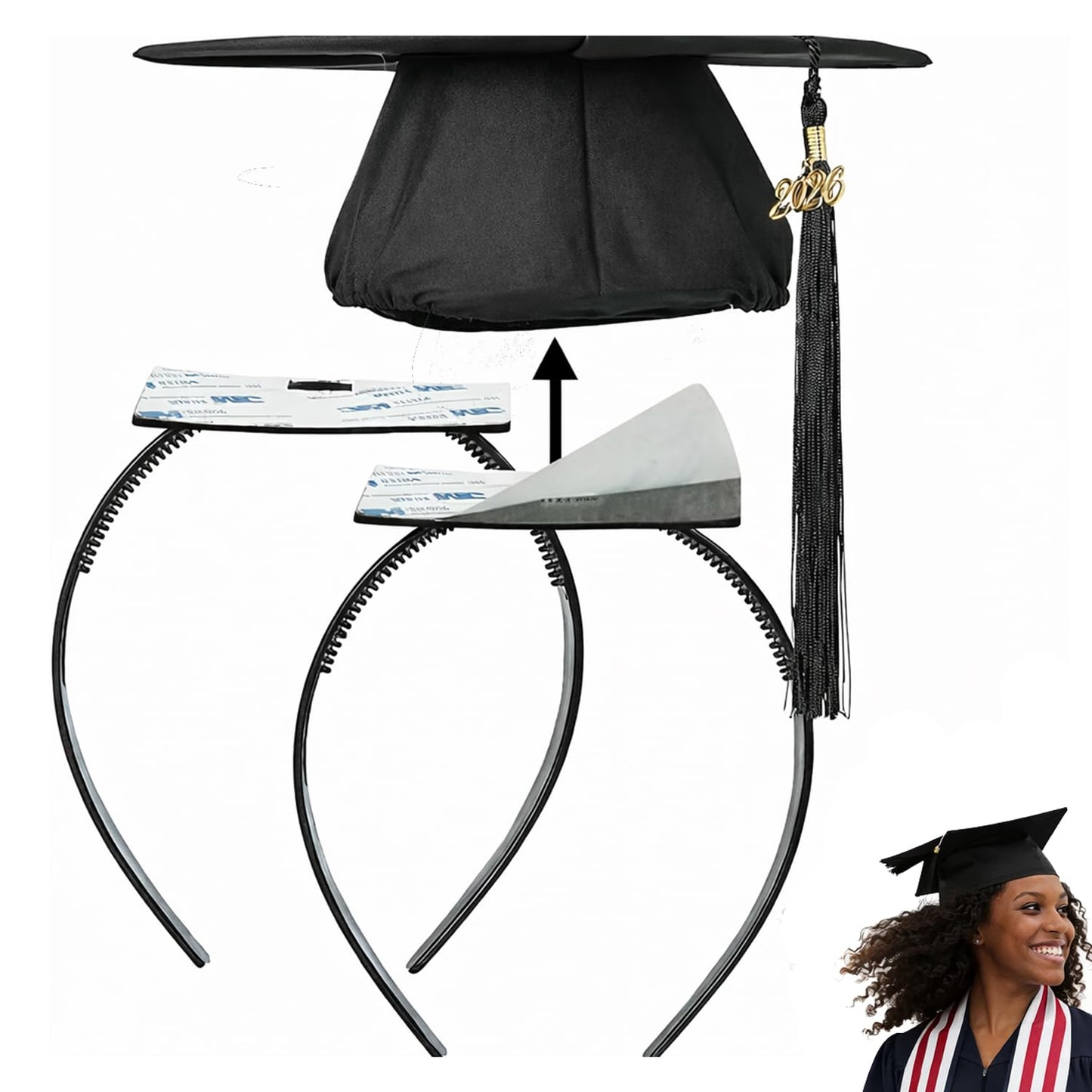 Graduation Cap Headband Insert - Anti-Fall Curly Hair Accessory | Secure Fit Non-Slip Band for Graduates