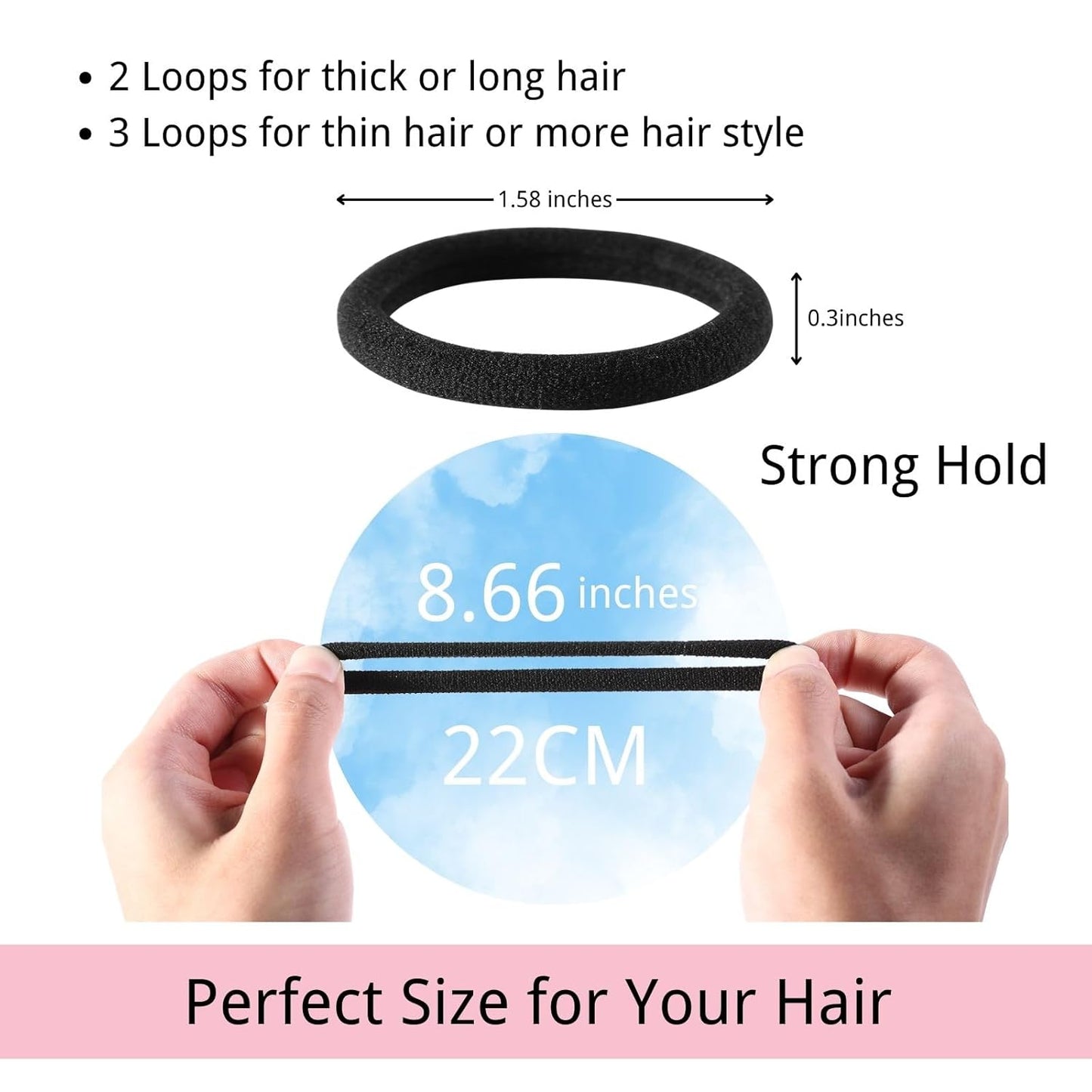 120PCS Black Hair Ties for Thick Hair - Seamless No Damage Elastic Ponytail Holders | Bulk Nylon Hair Bands for Women