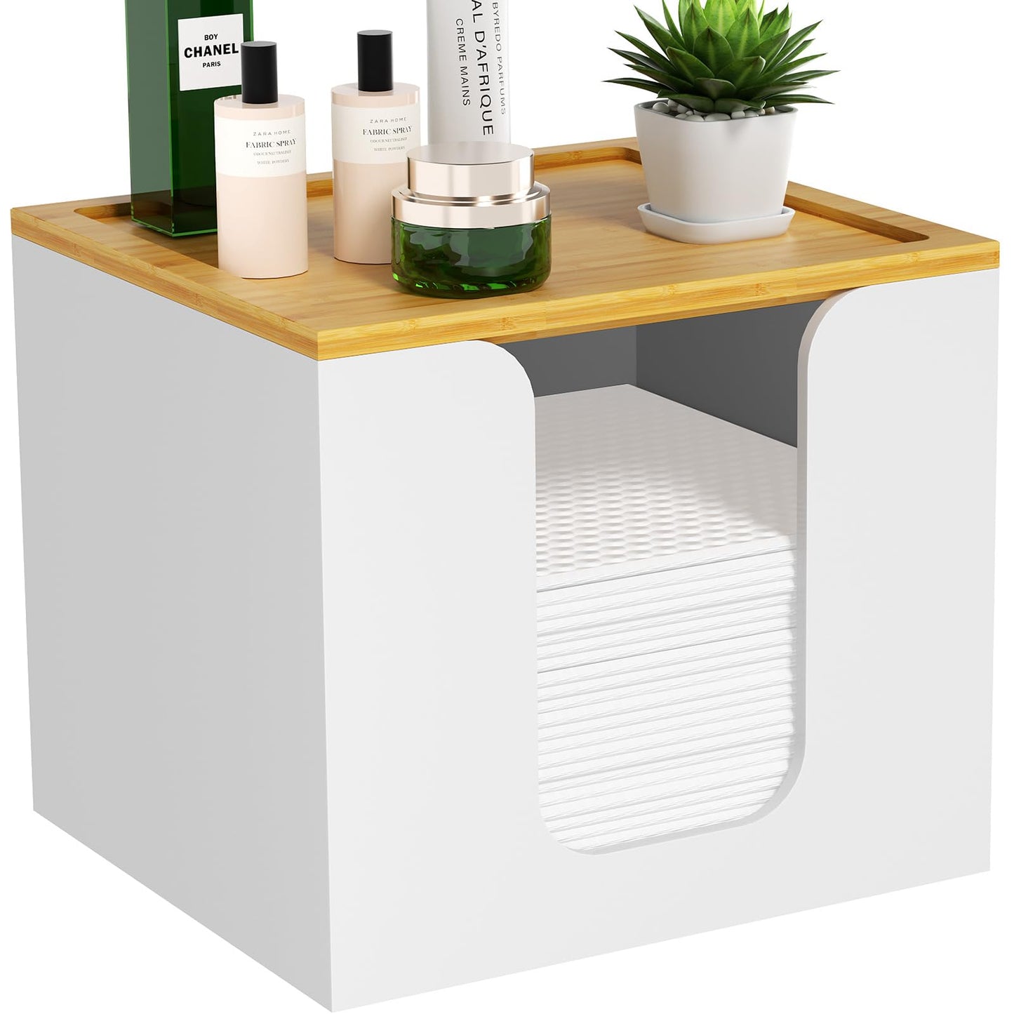 VITVITI Disposable Face Towel Holder Box, Acrylic Facial Towel Container for XL Clean Skin Club, Large Disposable Face Towels Storage with Bamboo Lid, for Bathroom, Vanity Makeup, White