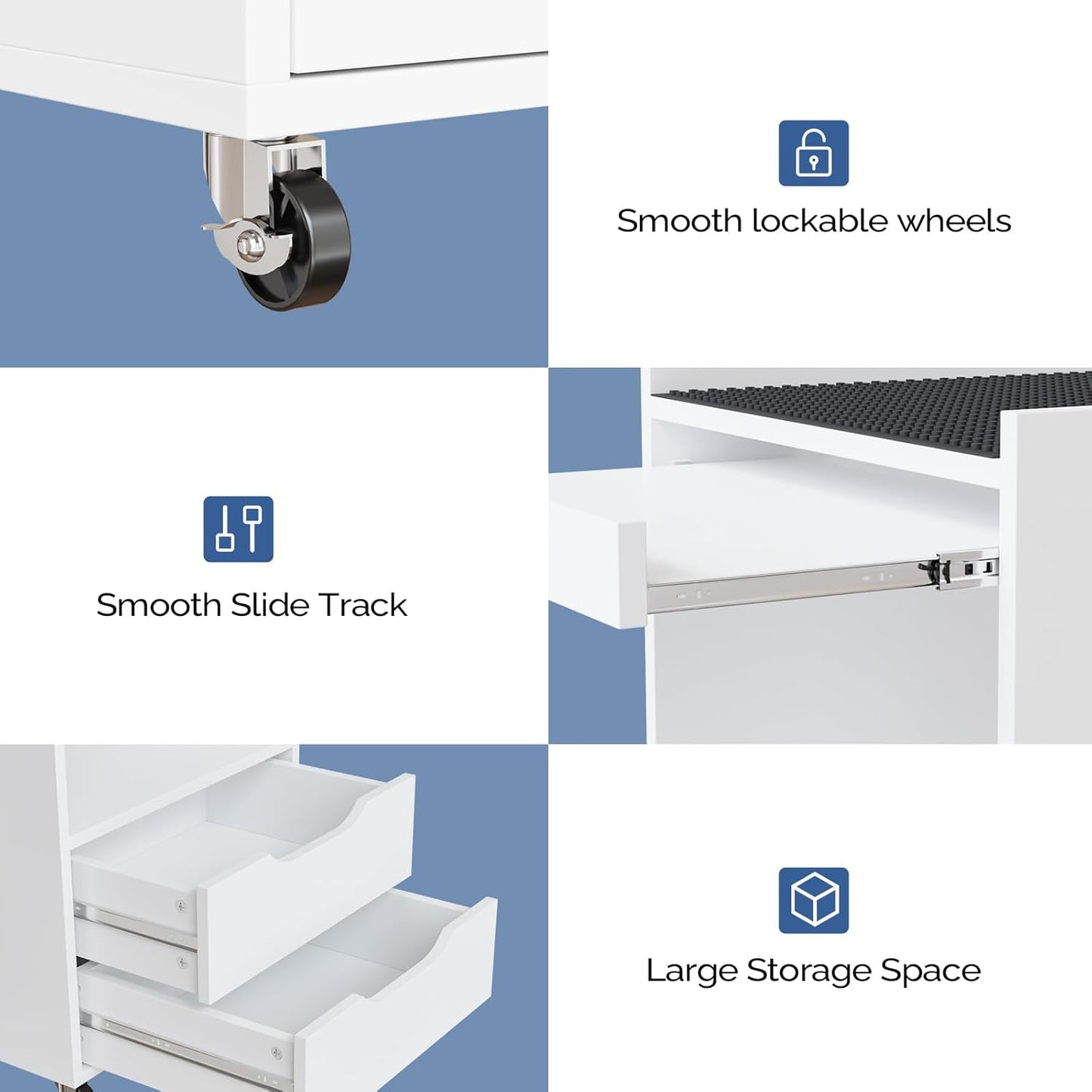 Salon Trolley Cart with Wheels - Mobile Beauty Organizer with Non-Slip Drawers | White