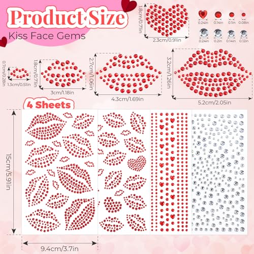 Self-Adhesive Face Gems Set - Red Lip Rhinestone Stickers