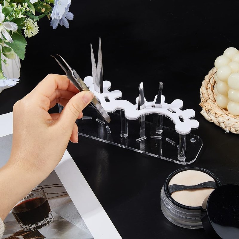 DICOSMETIC 1Pc 8 Holes Acrylic Tweezers Holder White Tweezer Display Stand Eyelash Extensions Supplies Organizer Cosmetic Beauty Tweezer Storage Holder for Women Ladies