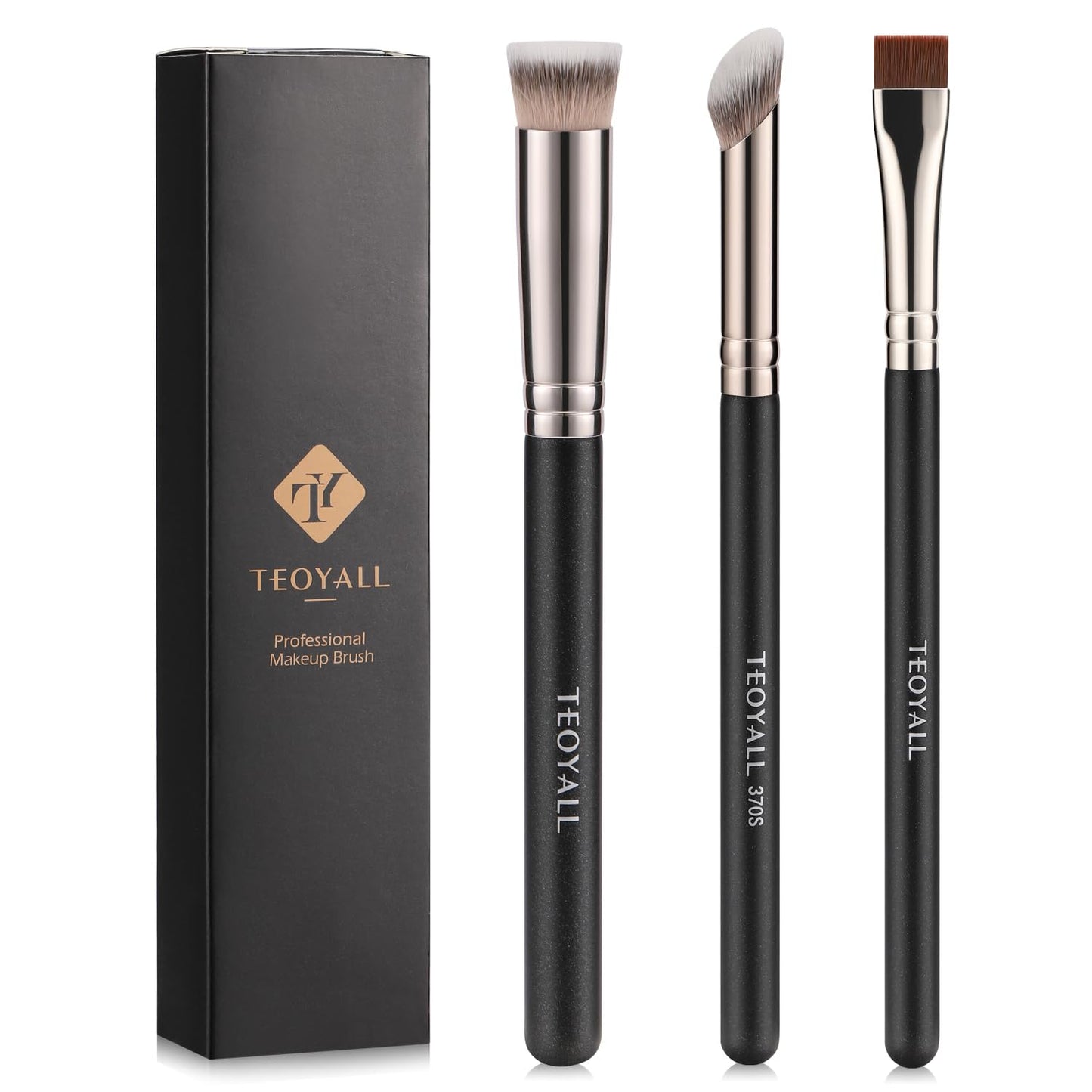 Foundation Contour Conceal Brush Set - 3PCS Angled Synthetic Kabuki Brushes for Blending & Buffing | Liquid, Cream, Powder