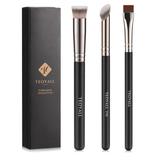 Concealer Brush Set - Flat Top Blush, Angled Nose Contour & Ultra-Thin Eyeliner Brushes for Flawless Finish | 370S