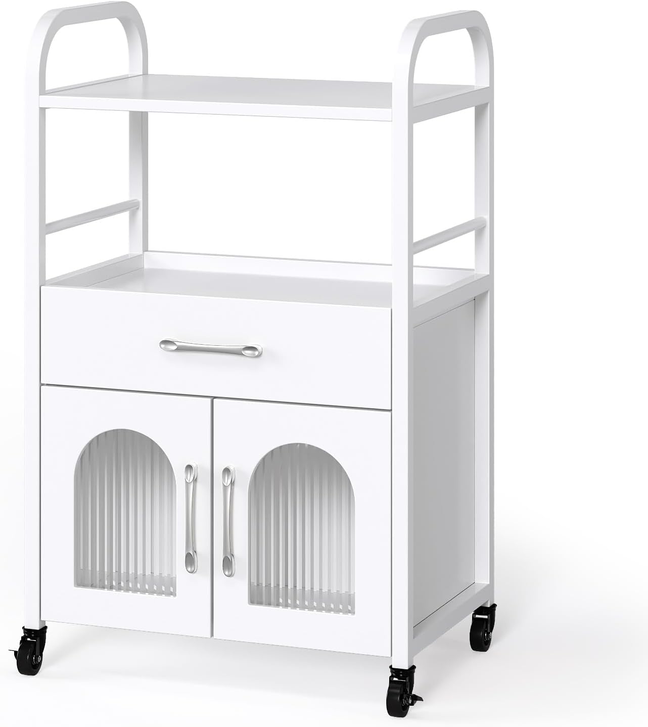 OmySalon Salon Trolley Cart - Mobile Hair Styling Station with Drawer & Tray | Lockable Wheels, White