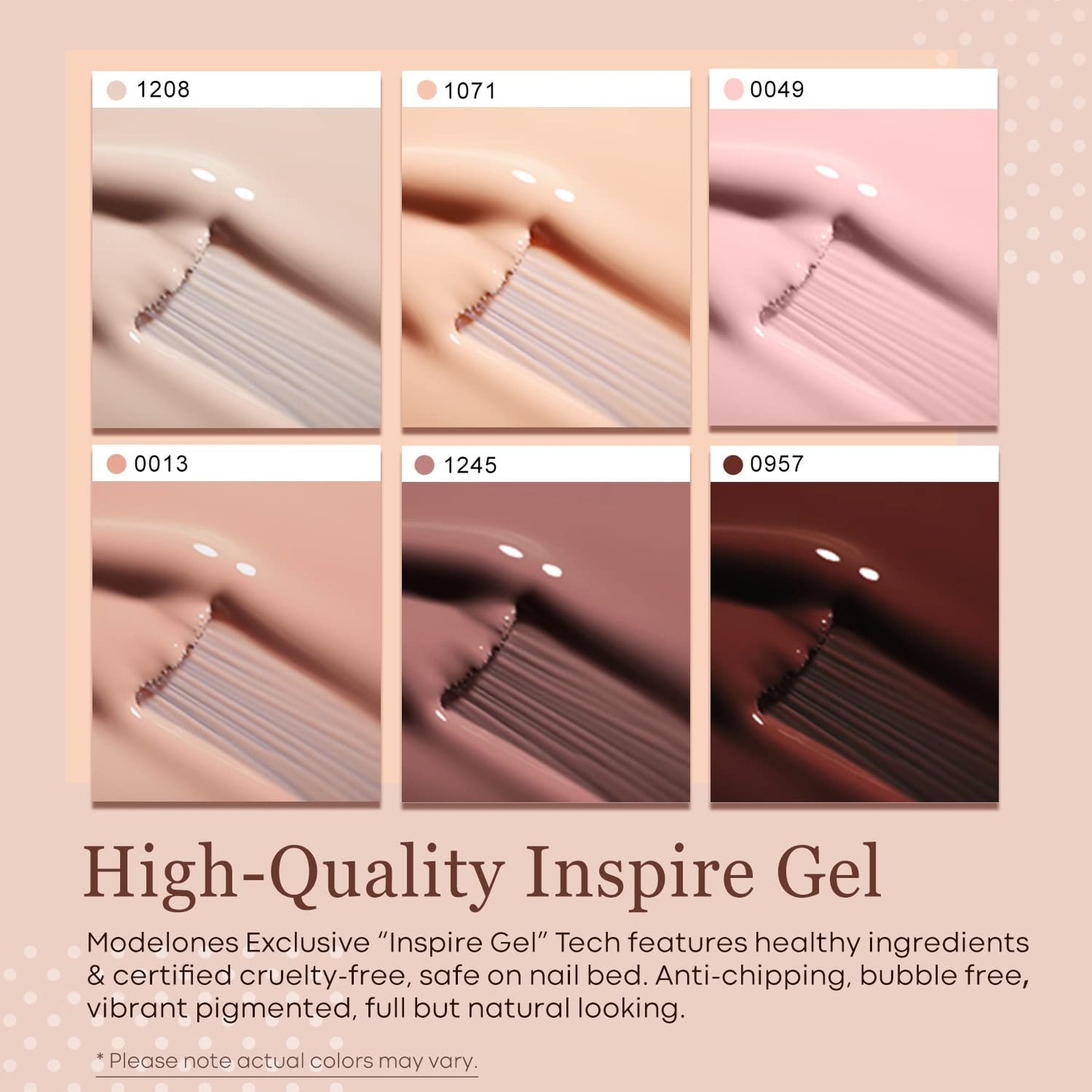 Gel Nail Polish Kit - 6 Colors for Skin Tones | Nude Pink, Milky White & Neutral Brown Soak Off Set