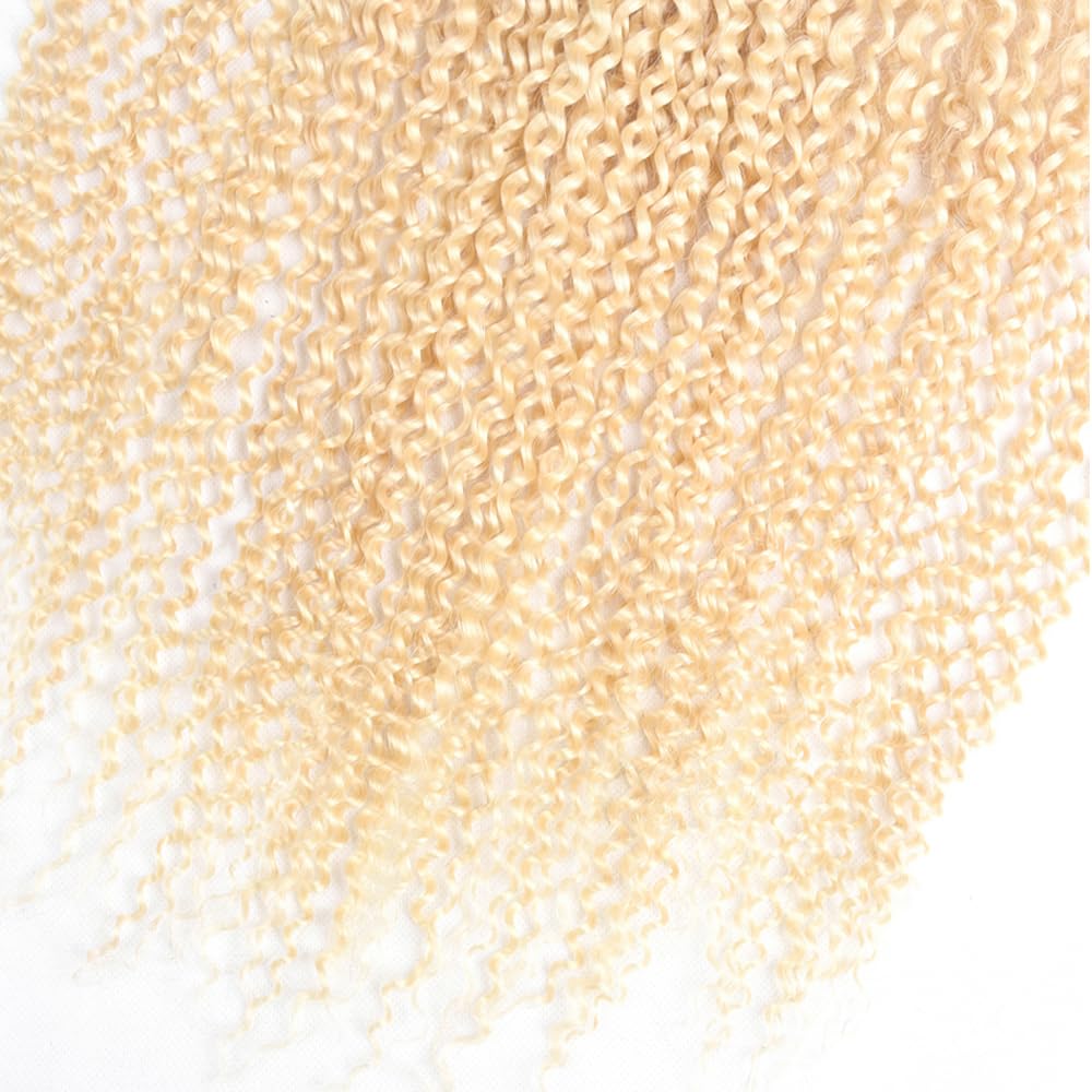34 inch AuokMar 613 Curly Bundles Human Hair Blonde Kinky Curly 1 Bundles Double Weft 613 Blonde Human Hair Bundle for Women 110g