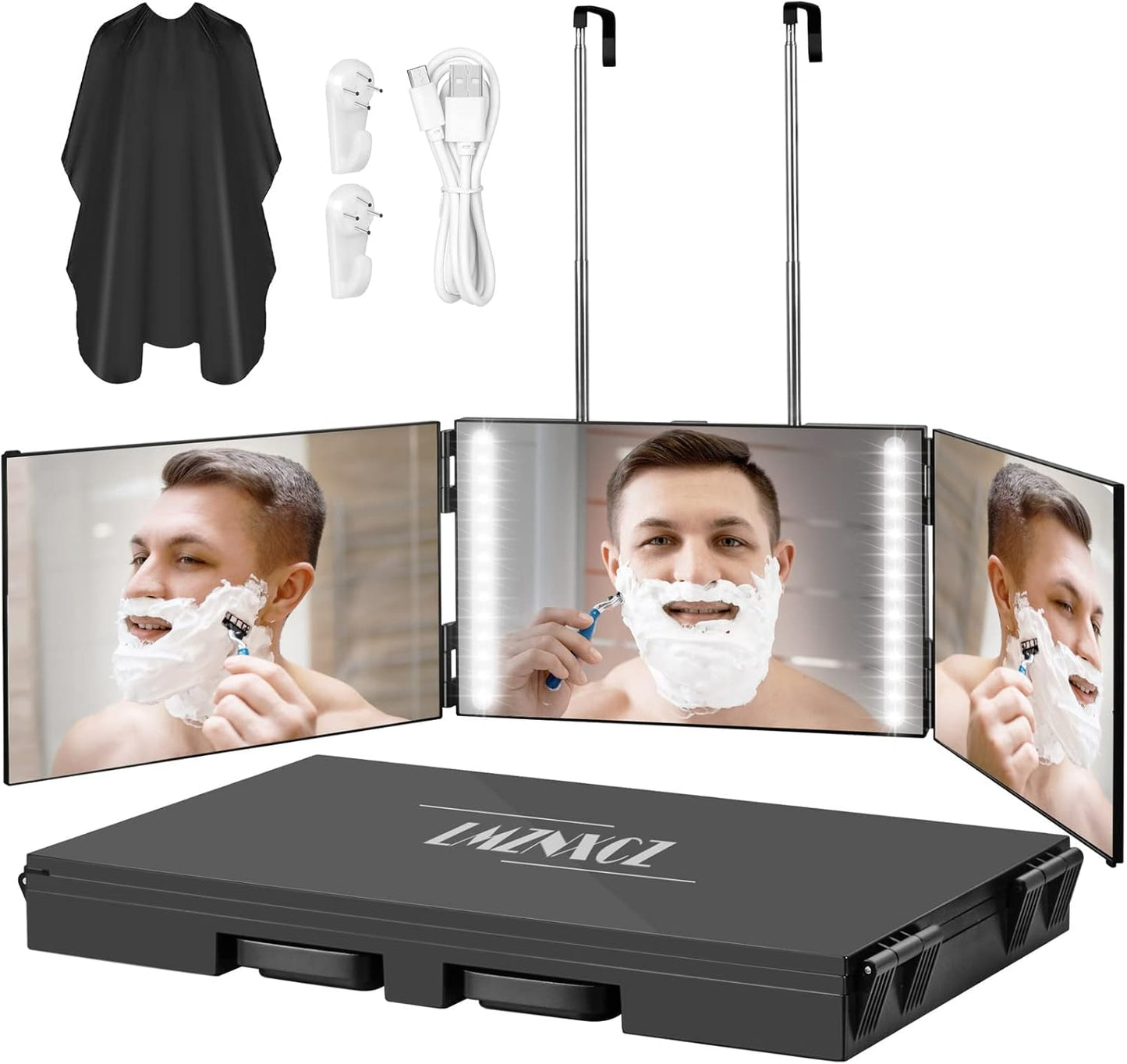 3-Way Mirror for Self Hair Cutting | 360° Tri-Fold Design with Adjustable Hooks (6.7" x 10.8")