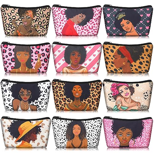Mumufy Black Women Canvas Makeup Bags - 12 Pcs Leopard Print Toiletry Pouches