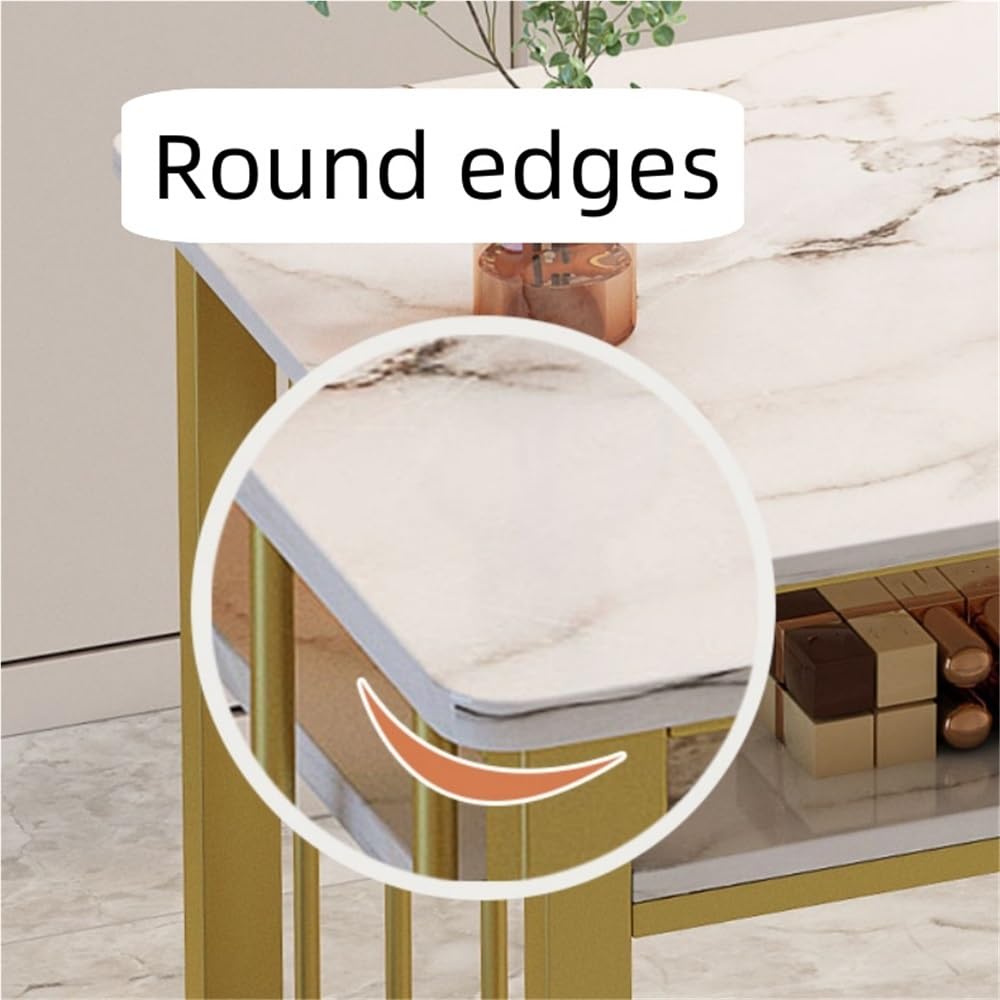 SHGCLKD Marble Finish Nail Desk for Nail Tech, Manicure Table with Gold Frame, Portable Nail Table, Spacious Workstation for Beauty Salon, Spa, Home, Office(120cm-47.2in)