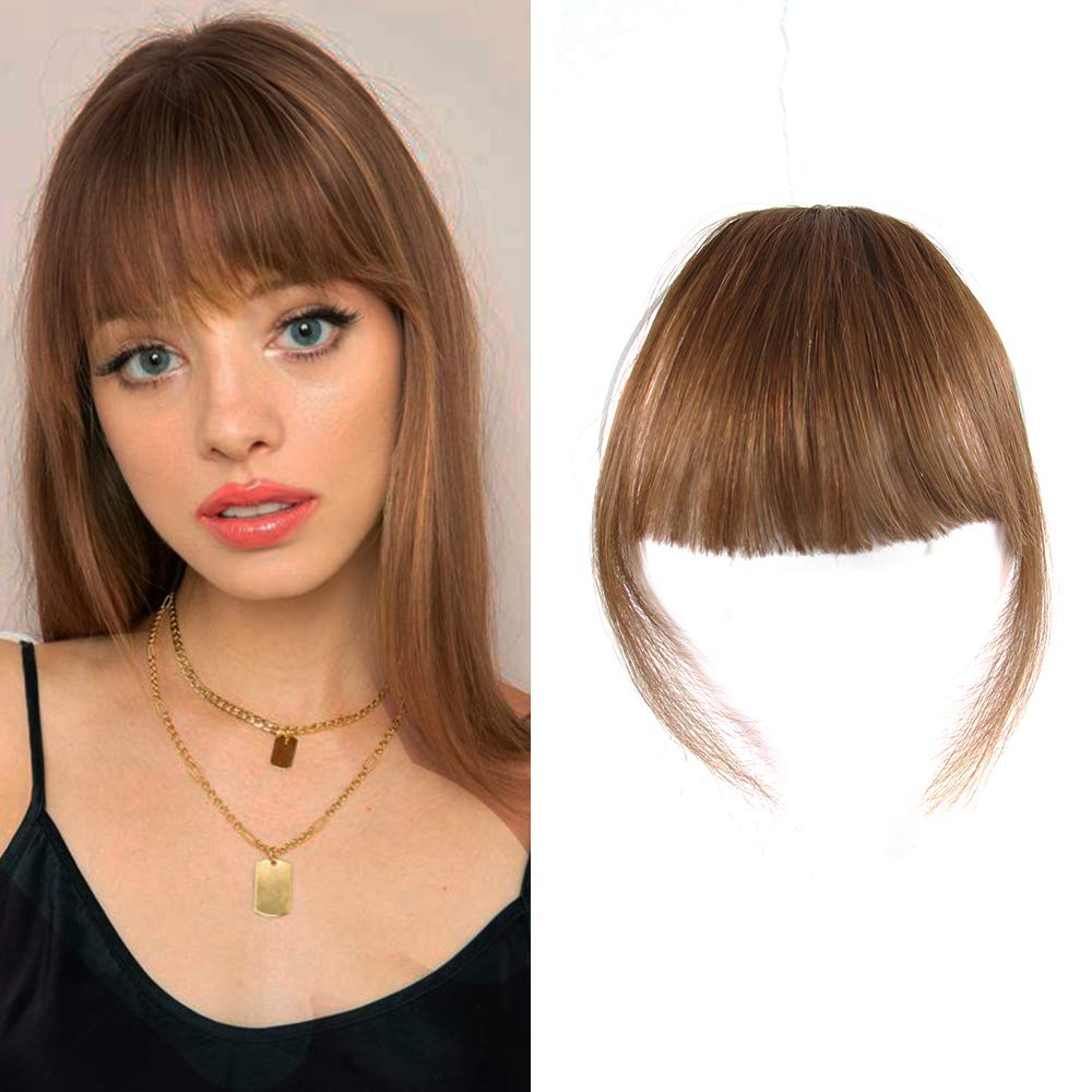 Clip-In Bangs - Natural Real Human Hair Wispy Fringe Extensions | Black Brown Flat Bangs