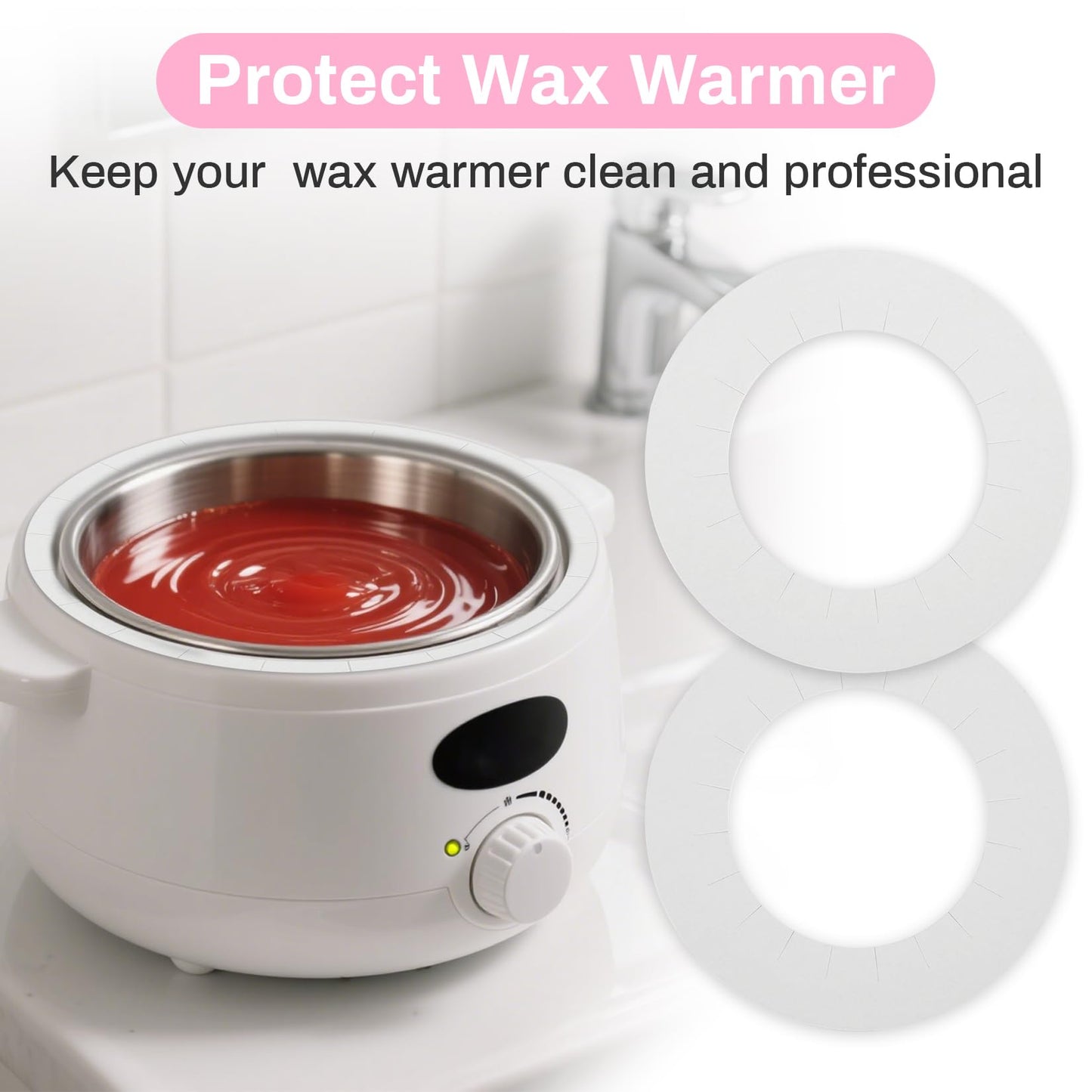 RAQEHO Wax Collars for Wax Pot - 50PCS Disposable Coated Paper Protective Clean Collar for 14oz Wax Warmer Melting Pot for Hair Removal Women Wax Bath Accessories Esthetician Professional Supplies