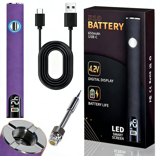 510 Thread Battery Professional Cordless Soldering Iron with LED Display Precise Temp Control USB-CRechargeable 650mAh Electric Purple Soldering Pen, Precision work/Appliance Repair, 3Speed Adjustment