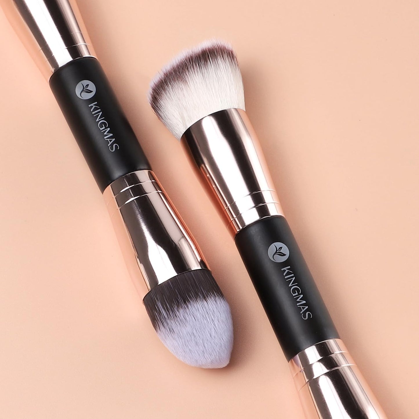 KINGMAS Foundation Brushes, 2Pcs Premium Bronzer Brush Double Ended Contour Makeup Brushes for Buffing Liquid, Cream, Powder, Blending Face Makeup