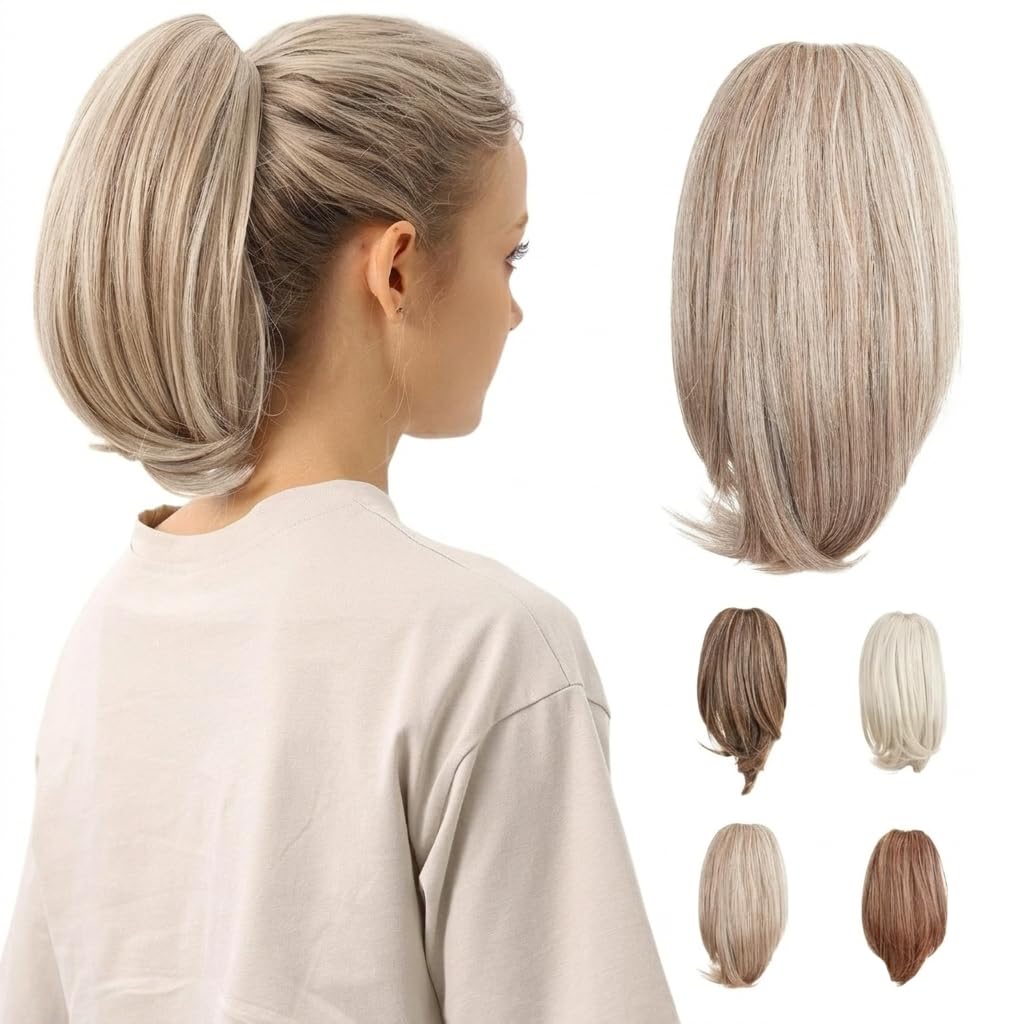 10-Inch Straight Claw Clip-In Ponytail Hair Extensions - Black | Realistic Synthetic Hair for Women & Men