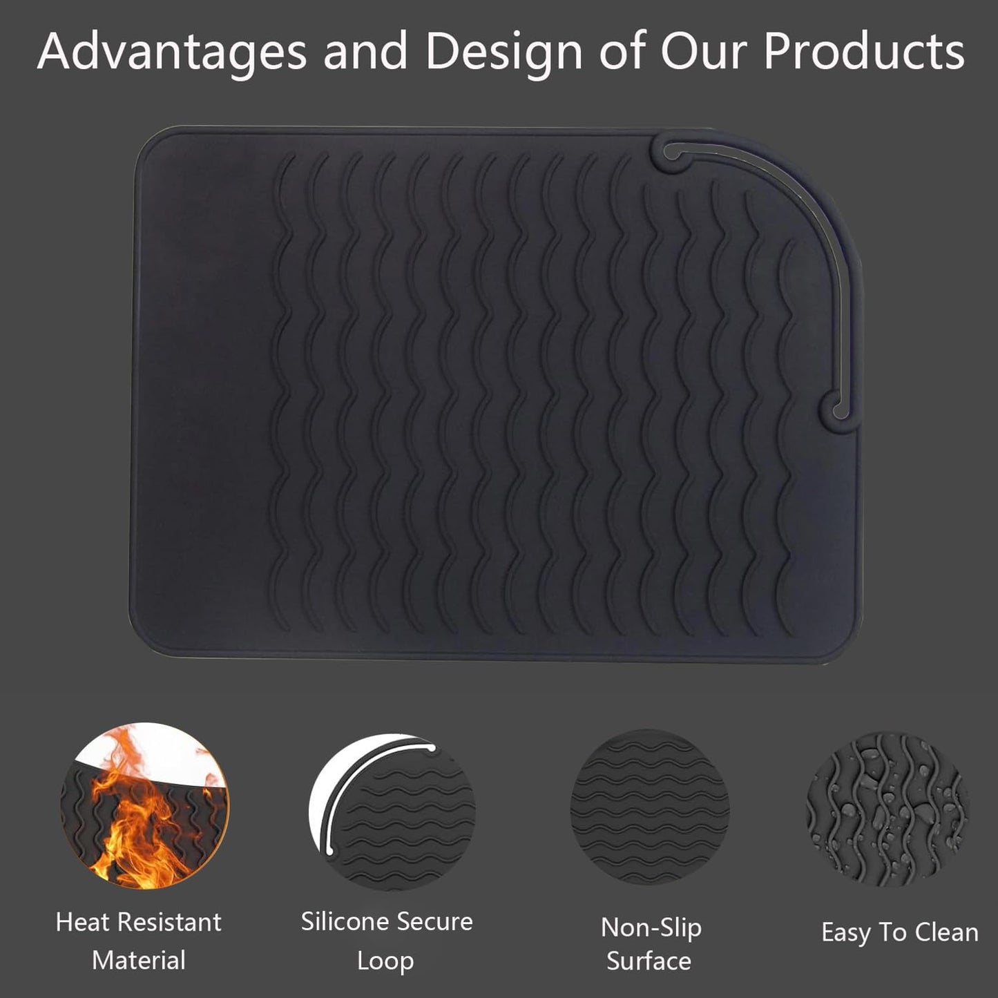 Silicone Heat Resistant Mat, Portable Travel Mat Cover for Curling Irons, Flat Irons, Hair Straightener and Hot Hair Styling Tools (Black, S)