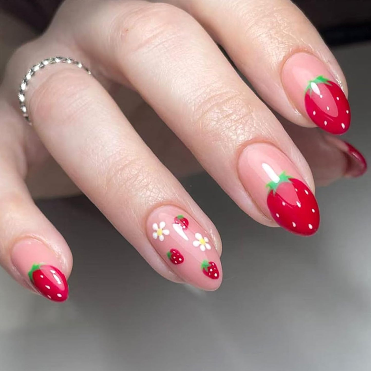 Colorful Gradient Press-On Nails - Medium Almond Summer Sunset | Reusable Glossy Full Cover 24 Pcs with Adhesive Stickers