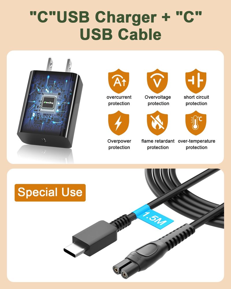 Newding 5V Charger Compatible with Philips Norelco 2400 3600 3900 5400 7200 Series One Blade 360 QP2724 QP2834 QP1324 MG7910 MG5910 MG9510 MG9520 MG9525, Shaver Charger