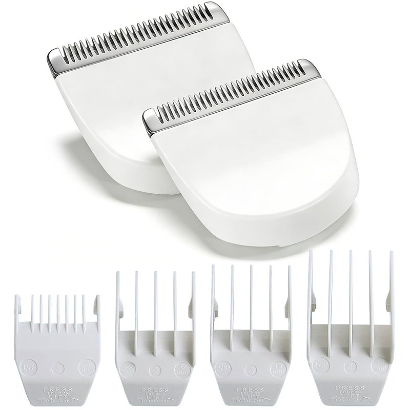 2 Pack Professional Peanut Replacement Blades with 4 Professional Clipper Guards, Precision Ground for Smooth Cutting, Snap-On Design, Compatible with Wahl Peanut Clipper/Trimmer #2068-300, White
