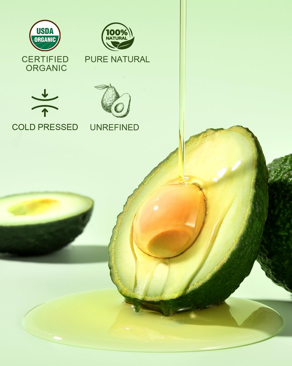 USDA Organic Avocado Oil Cold Pressed 16oz Glass Bottle - Moisturizing Unscented Body oil for Dry Scalp, Hair & Skin Hydrating,Non Greasy Carrier oils for Essential Oils Mixing,, aceite para cabello