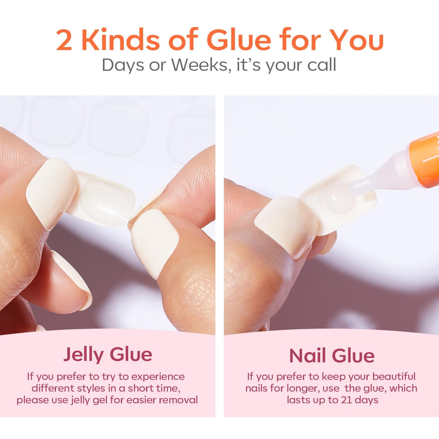 Press On Nails - White Short Square Fake Nails Kit | Reusable 32 Pcs with Glue & Mini File, Perfect Gift for Women & Girls