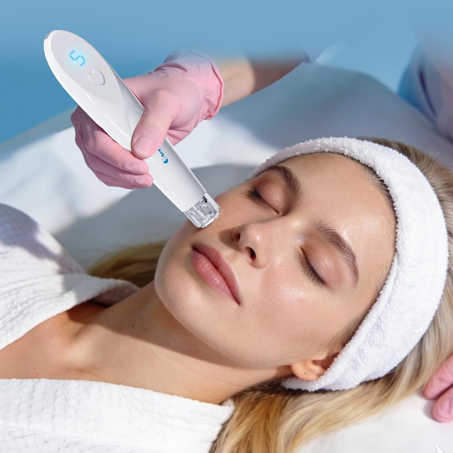 Microneedling System for Face & Neck - 0.25mm Dermabrasion Derma Stamp with Peptides & Hyaluronic Acid | 6 Weeks Supply