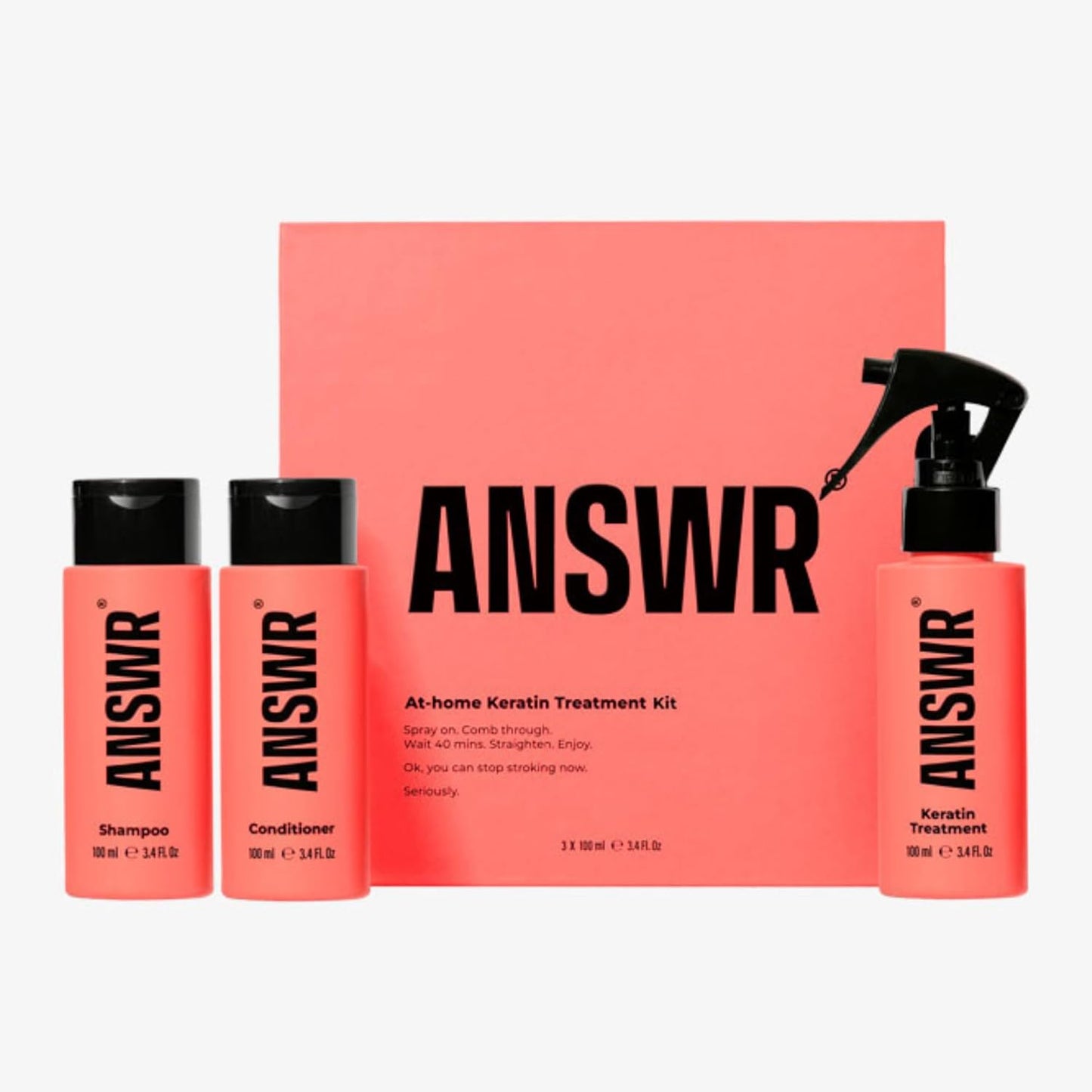ANSWR Brazilian Keratin Hair Treatment - Eliminate Frizz, Salon Results at Home | Sulfate-Free, Safe for Colored Hair (3 x 100ml Kit)