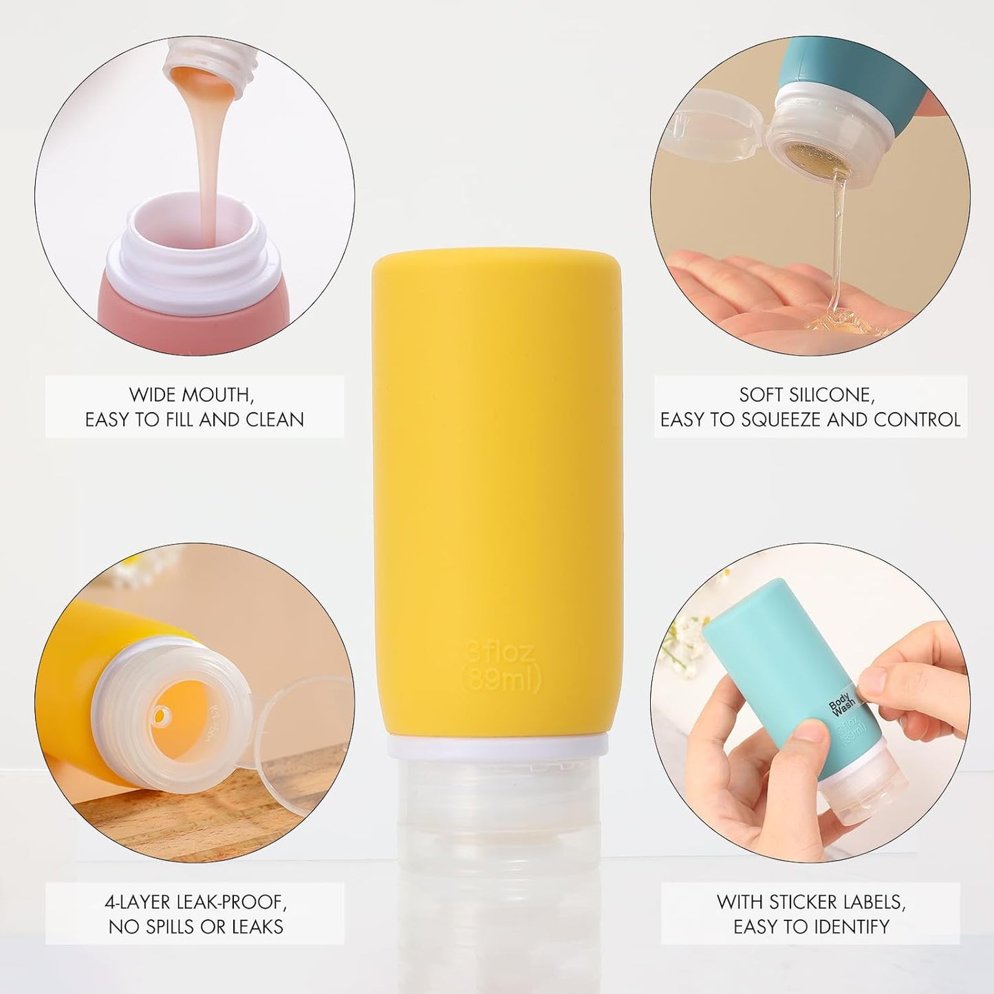 Travel Bottles for Toiletries - 21 Pack Leak-Proof Silicone Containers | TSA Compliant, BPA Free, Yellow