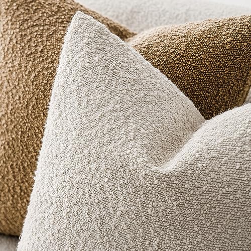 Cozy Boucle Throw Pillow Cover - 12x20 Inch Light Beige Accent