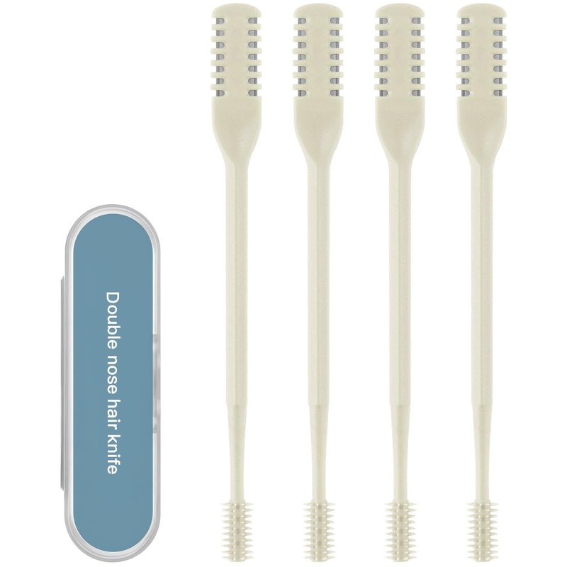 Asddage 4Pcs 2-in-1 Nasal Hair Cutter, Double Sided Nose Hair Trimmer, 360° Nostril Hair Remover Tool, Manual Nose Knife with Soft Cleaning Brush for Men Women(Beige)