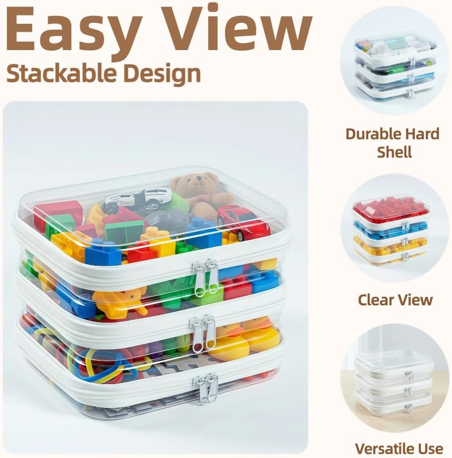 Clear Hard Shell Zipper Pouches - 3-Pack Medium Storage Bags for Purse, Diaper Bag & Travel Essentials | Durable Design