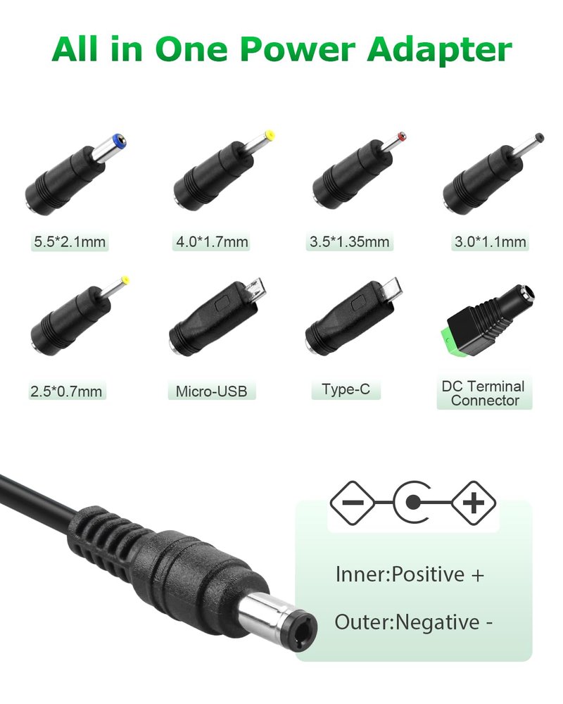 Arkare 5V 4A Power Supply Adapter 20W 4.9FT AC/DC Charger AC 100V-240V to DC 5V 4A 3.5A 3A 2.5A 2A 1.5A 1A Power Adapter for Jetson Nano Raspberry Pi Security Camera Monitor Graco Swing with 8TIPS