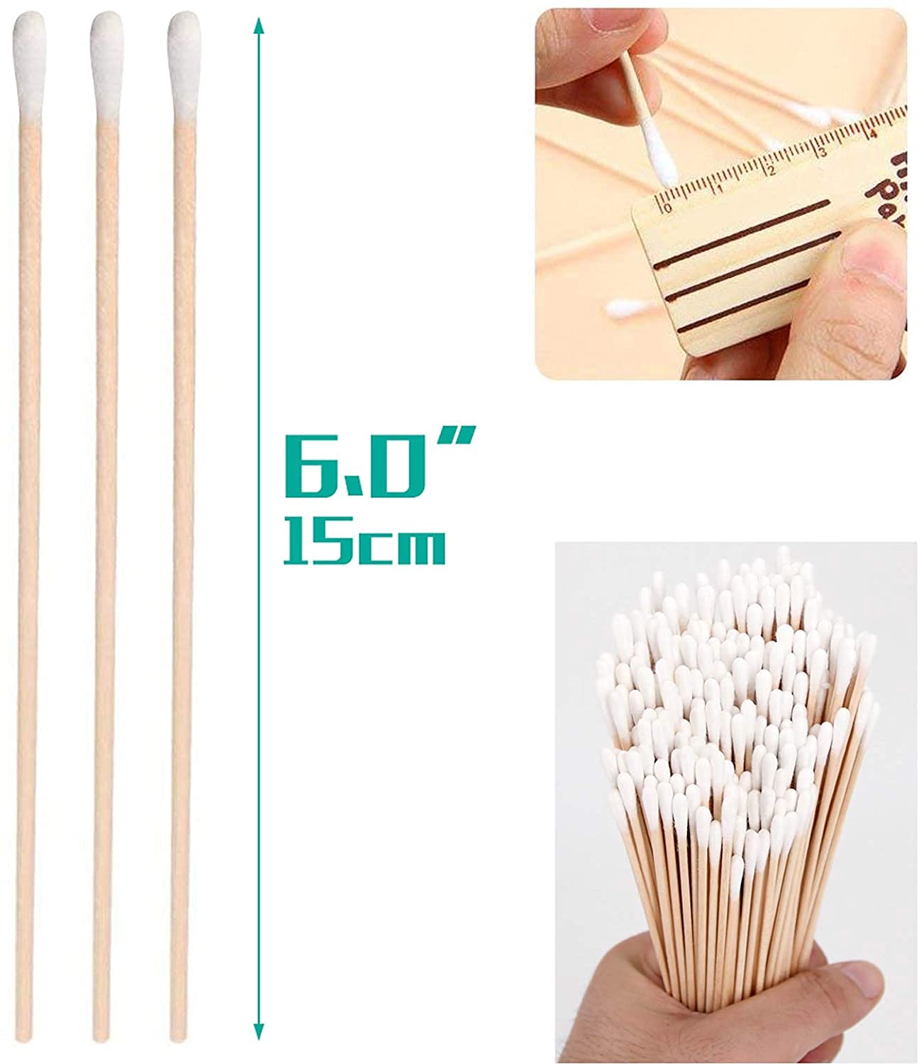 200 PCS Extra Long Cotton Swabs - Precision Cleaning Applicators for Crafts, Electronics, Makeup & Pet Care | 6 Inch Wooden Handles