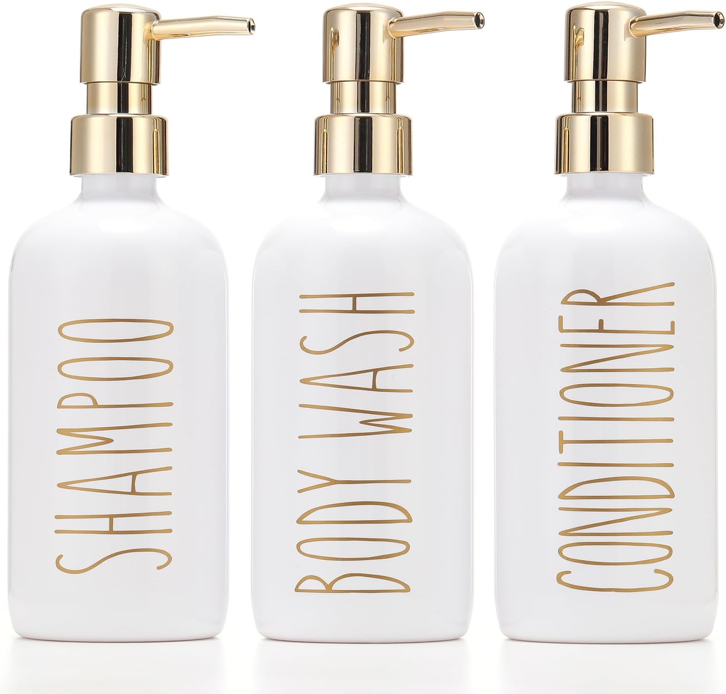 Shampoo and Conditioner Dispenser Set - 21oz Refillable Pump Bottles for Shower | Gold Finish