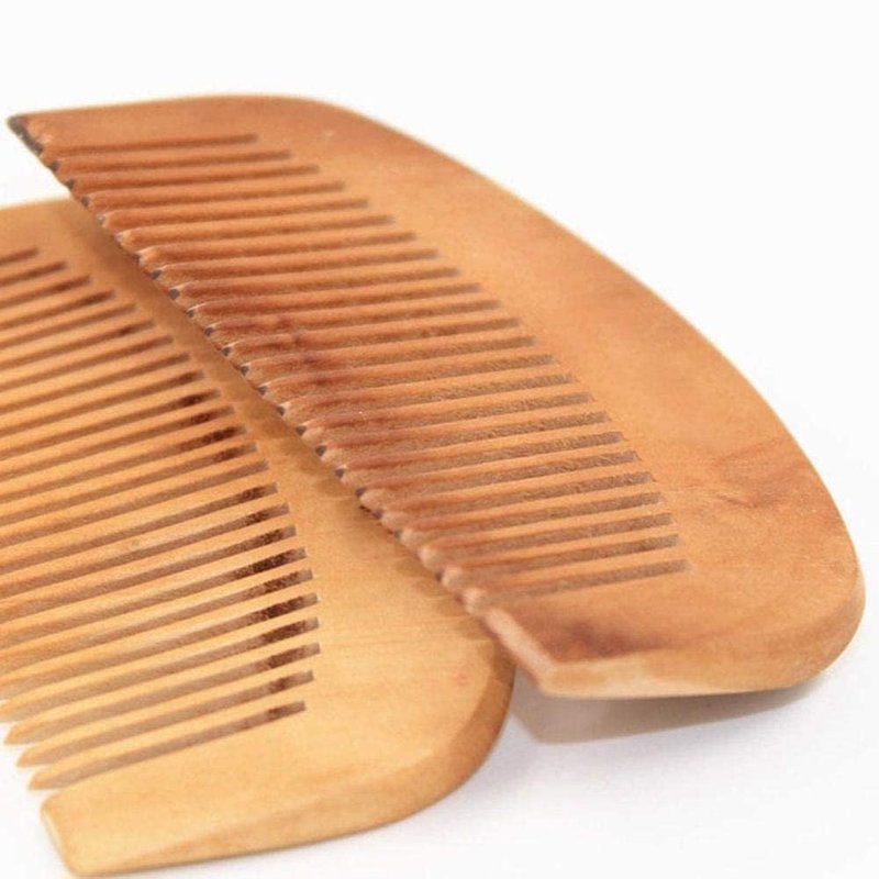 2 Pcs Natural Peach Wood Comb Close Teeth Anti-static Beard Hair Wooden Beauty Massage Detangling Tools Care Accessories, Hair Combs, Styling Tools and Appliances