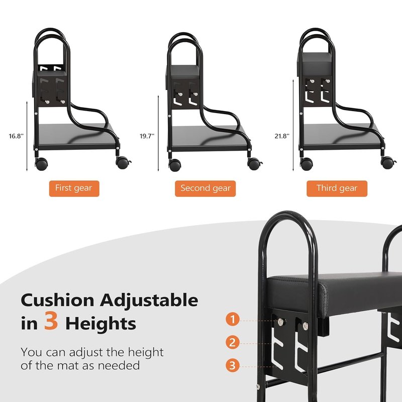 Pedicure Cart - Adjustable Height Foot Bath Trolley with PU Cushion | Portable Nail Esthetician Cart for Manicure & Massage (Black)