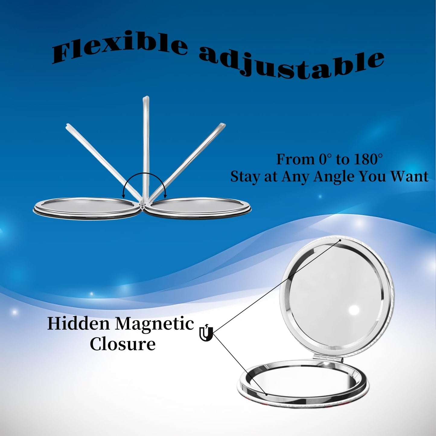 KWSAAHU Double-Sided Pocket Compact Mini Makeup Mirrors 1x, 2X Magnifying Mirror Portable Foldable Round Small Purse Mirror Suitable Daily Travel Party for Woman Man - Pink Flower