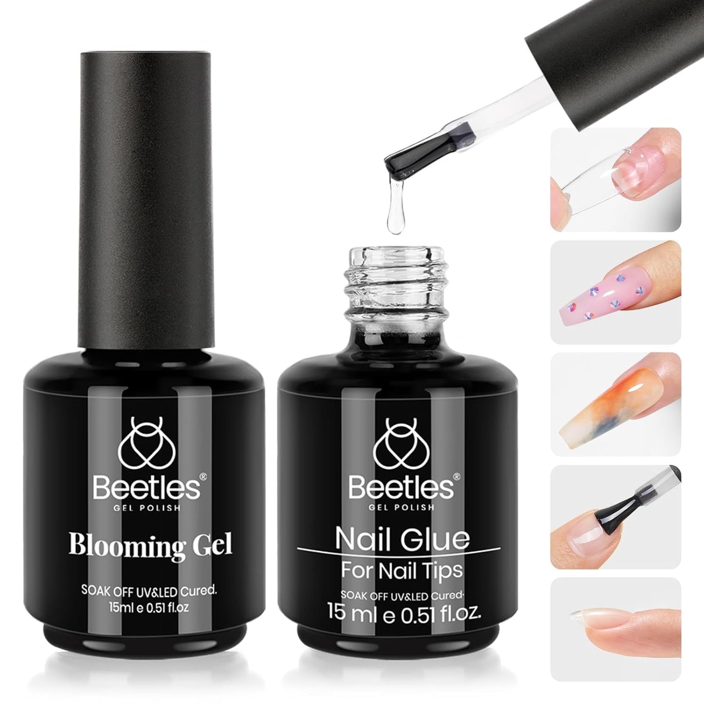 Beetles Gel Base and Top Coat Set - 15ml | Extra Glossy Finish, Acid & Hema Free Nail Prep Bond