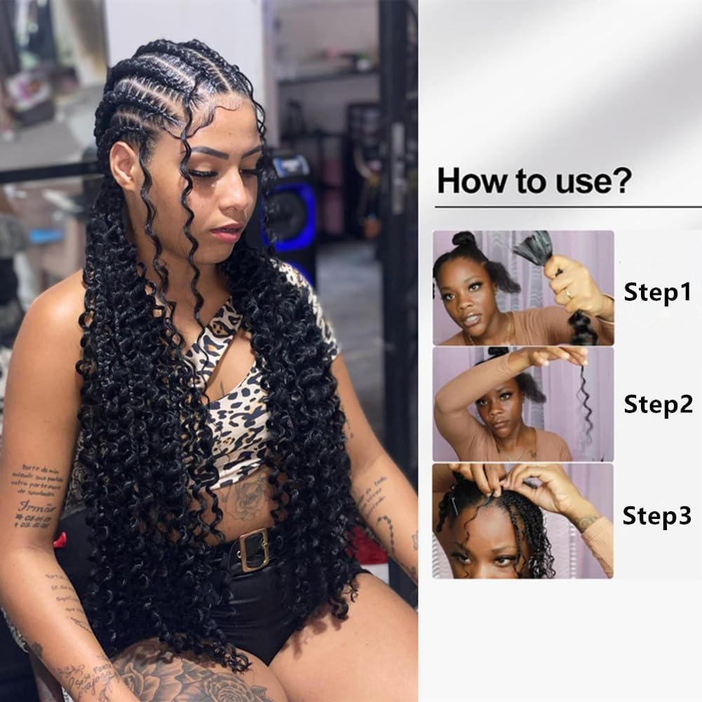 Boho Hair for Braiding 110g 2 Bundles – 100% Human Braiding Hair for Boho Braids, Deep Wave Curly Human Hair Extensions, No Shedding Tangle-Free, Reusable for Knotless & Bohemian Styles