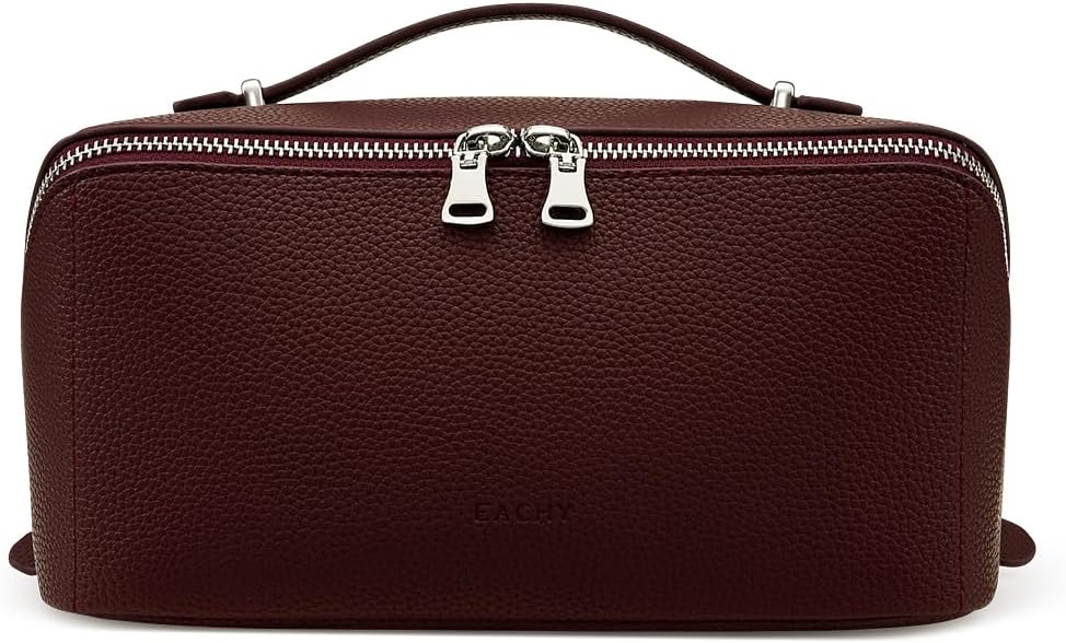 Travel Makeup Bag - Large Capacity Lychee Leather Cosmetic Organizer | Waterproof Toiletry Bag with TPU Brush Compartment