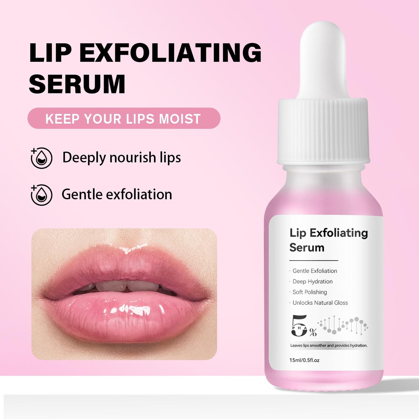PHA 5% Exfoliating Lip Serum – Overnight Leave-On Treatment for Dry, Cracked Lips, Hydrating Lip Exfoliator & Primer for Smoother, Softer, Plump-Looking Lips (2)