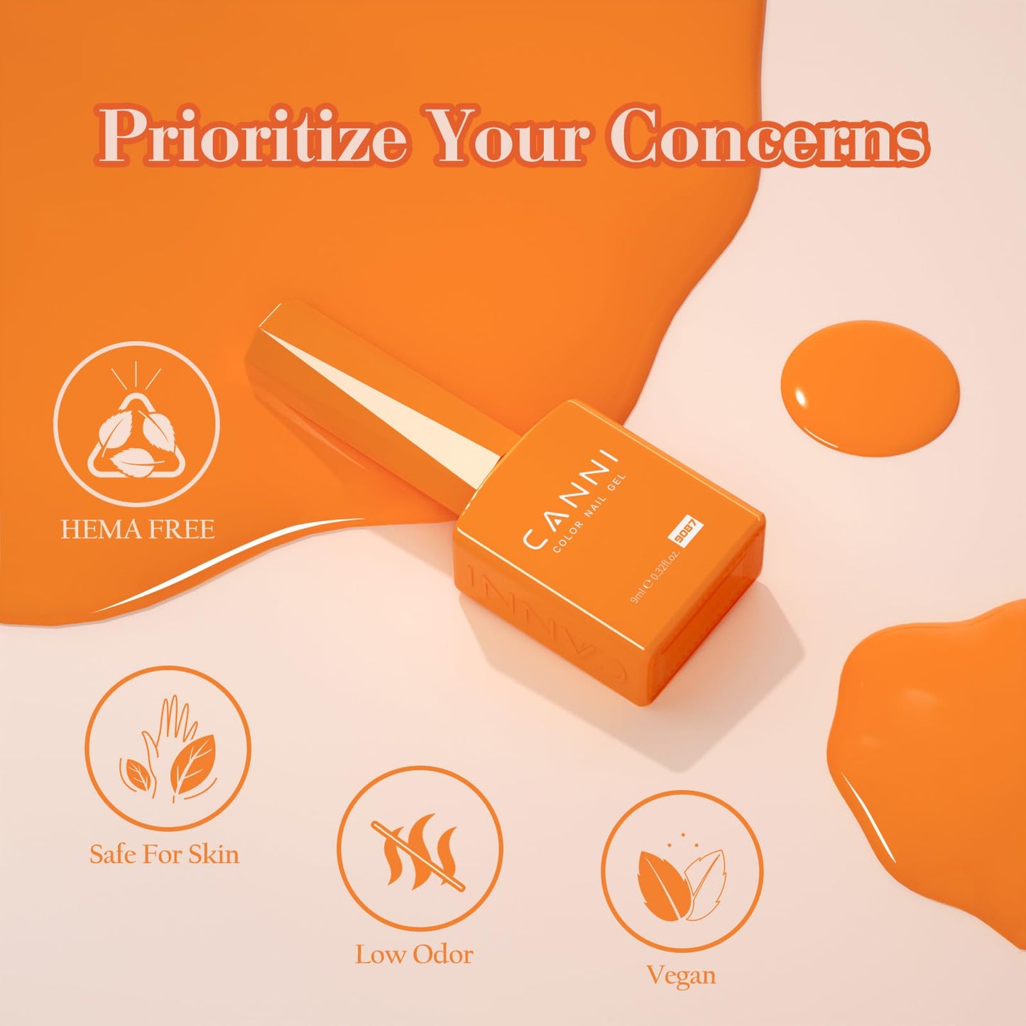 CANNI Orange Gel Nail Polish Set – 6 Colors (Fire Orange, Yellow, Amber, Pumpkin, Sunset), 9ML Soak Off UV LED Nail Gel Kit for Fall Nail Art & DIY Manicure