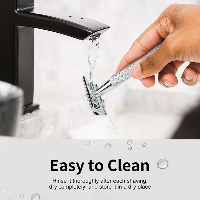 Shiny Silver Double Edge Safety Razor, Single Blade Razors for Men and Women, with 10 Stainless Steel Safety Razor Blades, Smooth Close Shaving, Plastic Free