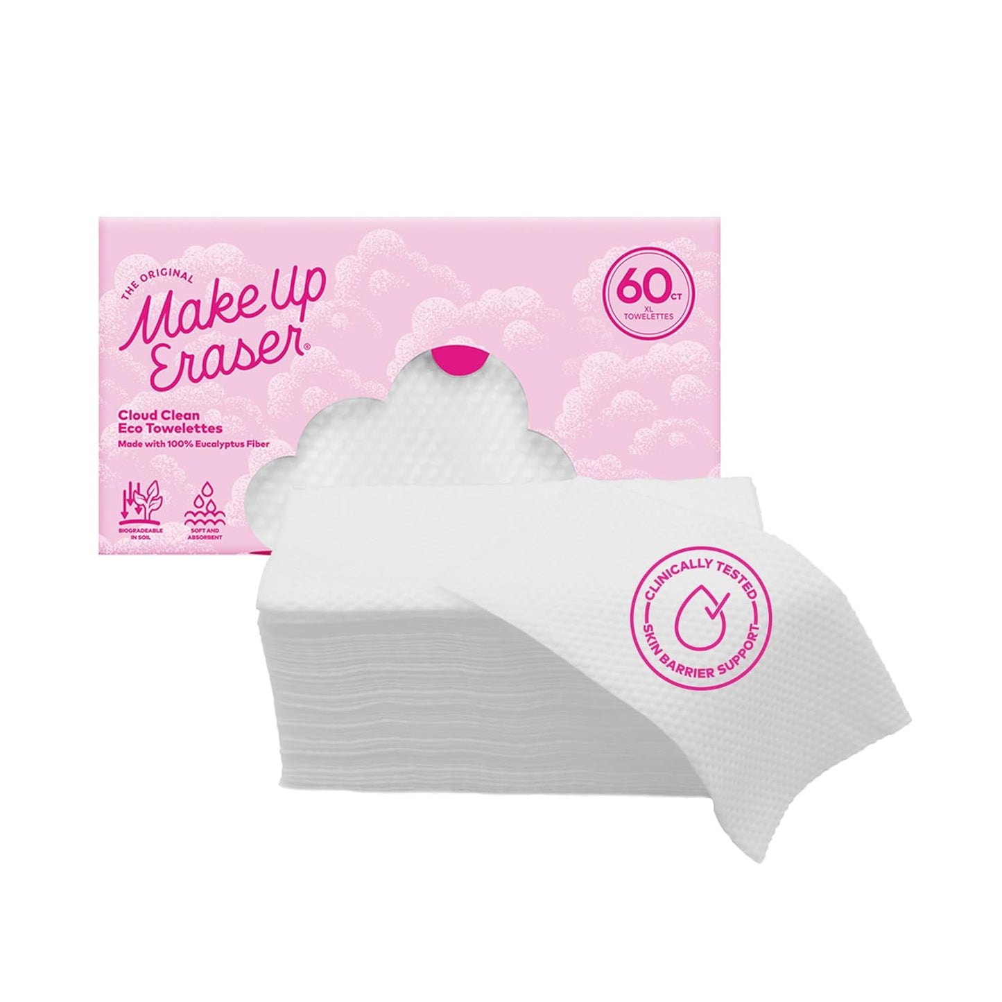 MakeUp Eraser Eco-Friendly Face Towelettes - Biodegradable 100% Eucalyptus Fibers | 60 Count