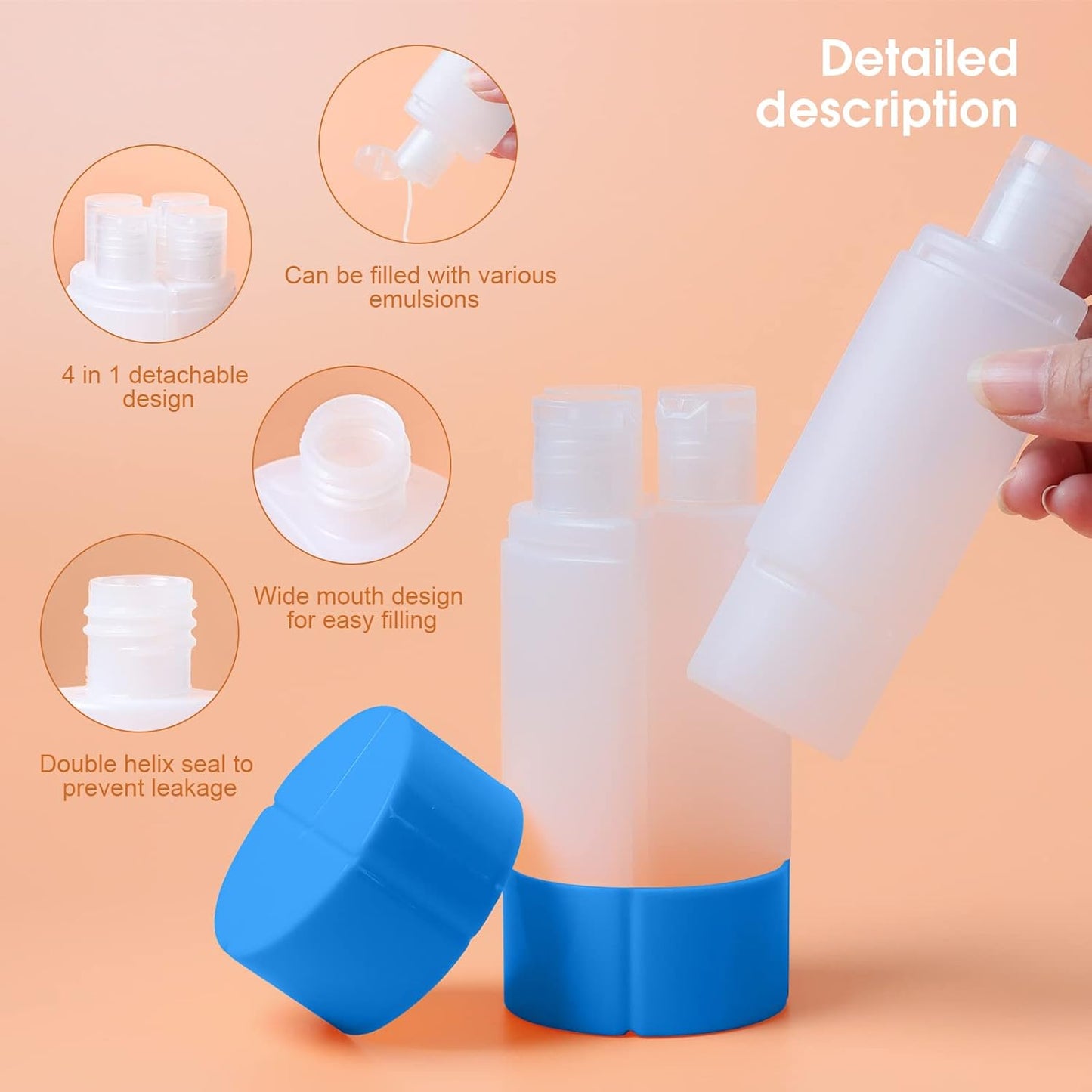 Travel Bottle - TSA Approved 4-in-1 Leak-Proof Design | 4 x 60ml/2oz with Labels for Travel, Gym, Camping (Blue)