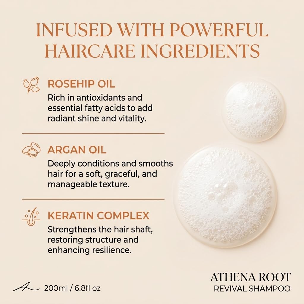 Athena Root Revival Shampoo - Hair Growth Formula for Thinning Hair | 6.8 Fl. Oz + Scalp Brush
