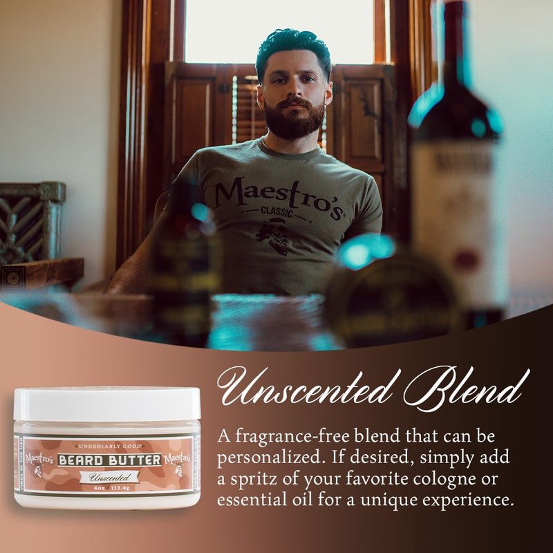 Maestro's Classic BEARD BUTTER | Anti-Itch, Extra Soothing, Hydrating Beard Creme For All Beard Types & Lengths- Unscented, 4 Ounce
