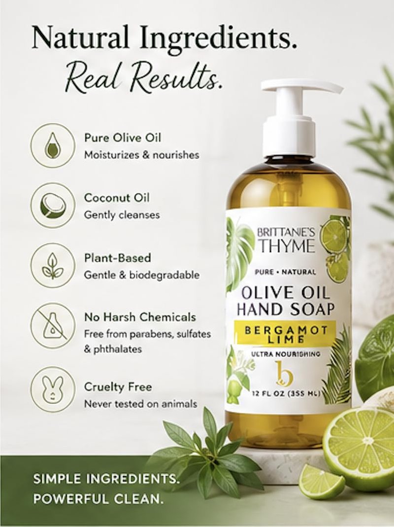 Brittanie's Pure Castile Liquid Hand Soap Refill - Bergamot, Lavender & Lemongrass | 12 Ounce Pack of 3 | Gentle Vegan Formula